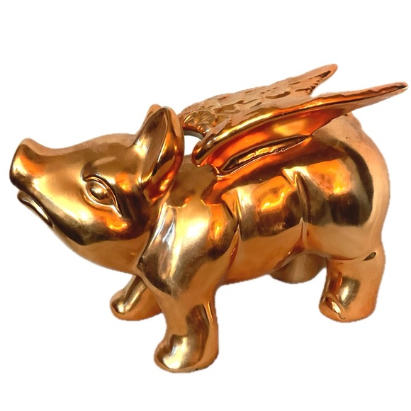 Vintage Metallic Ceramic When Pigs Fly Coin Bank - Picture 2 of 7